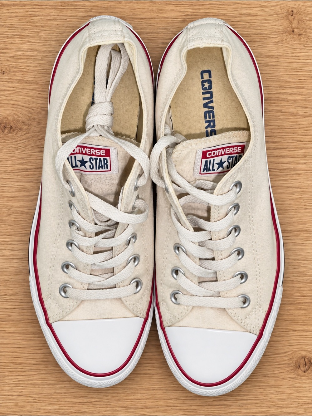 Converse All Star Canvas Sneakers in Cream with Red Trim